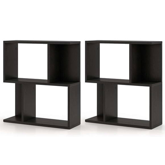 Costway 2 PCS 3-Tier Bookshelf Geometric Bookcase Side Table with Open Storage Display Shelf Black