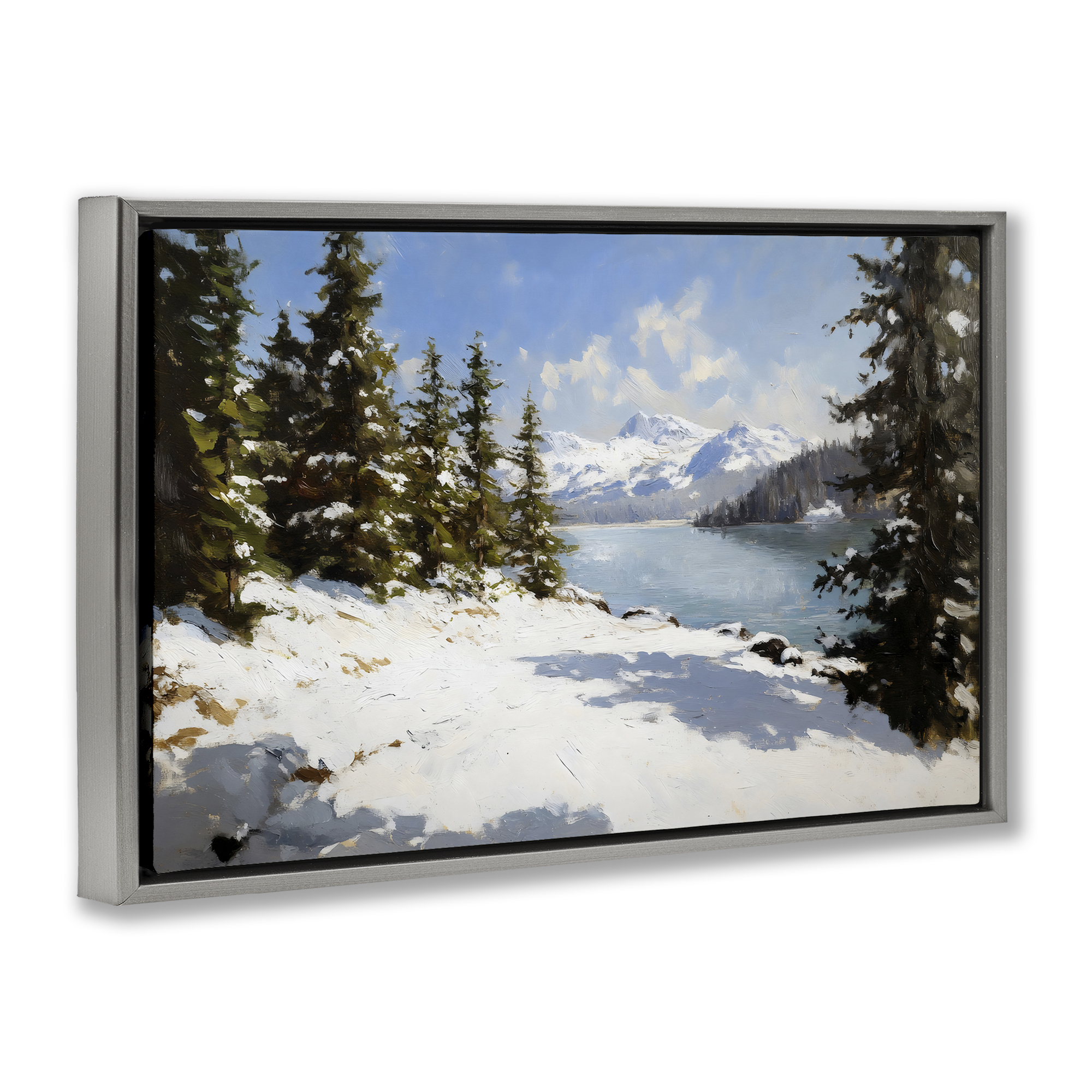 Way Up North Landscape Gray Framed Floater Canvas Wall Art, design by Petal Prints Design