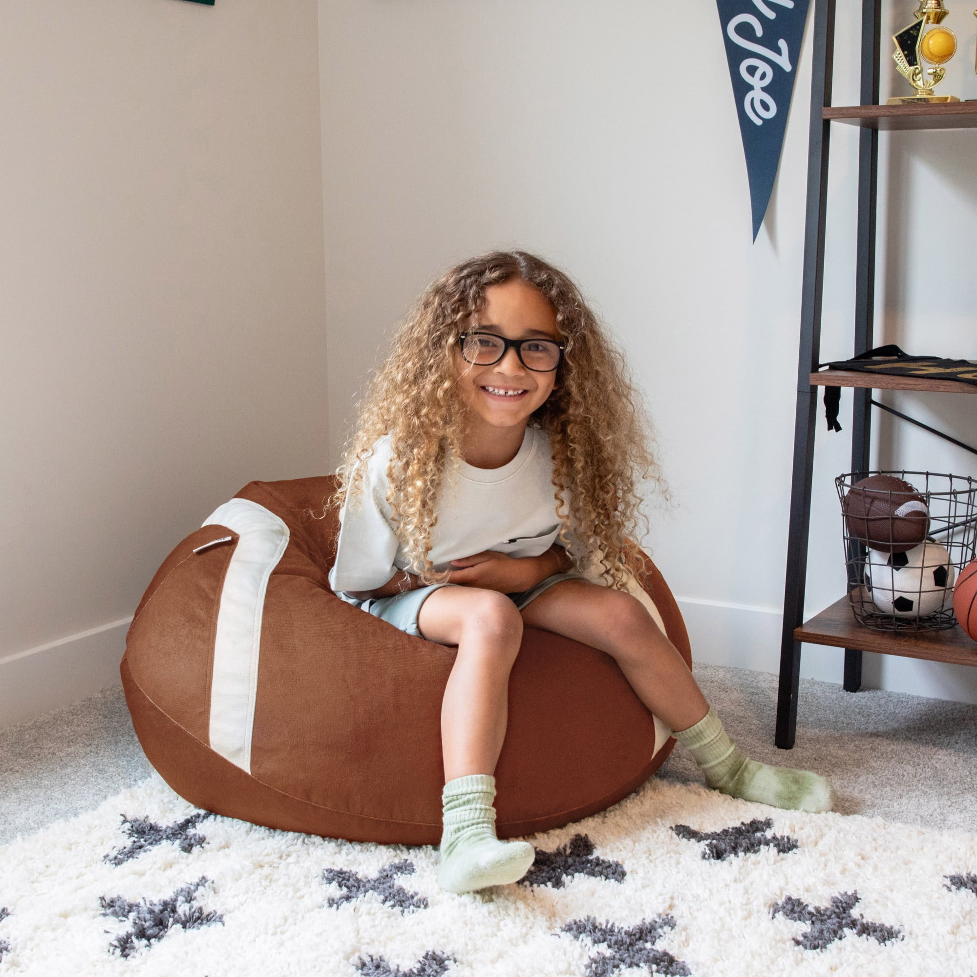 Big Joe Sports Ball Child-Sized Bean Bag Chair 2 Pack, Football Plush, Soft Polyester, 2.5 feet
