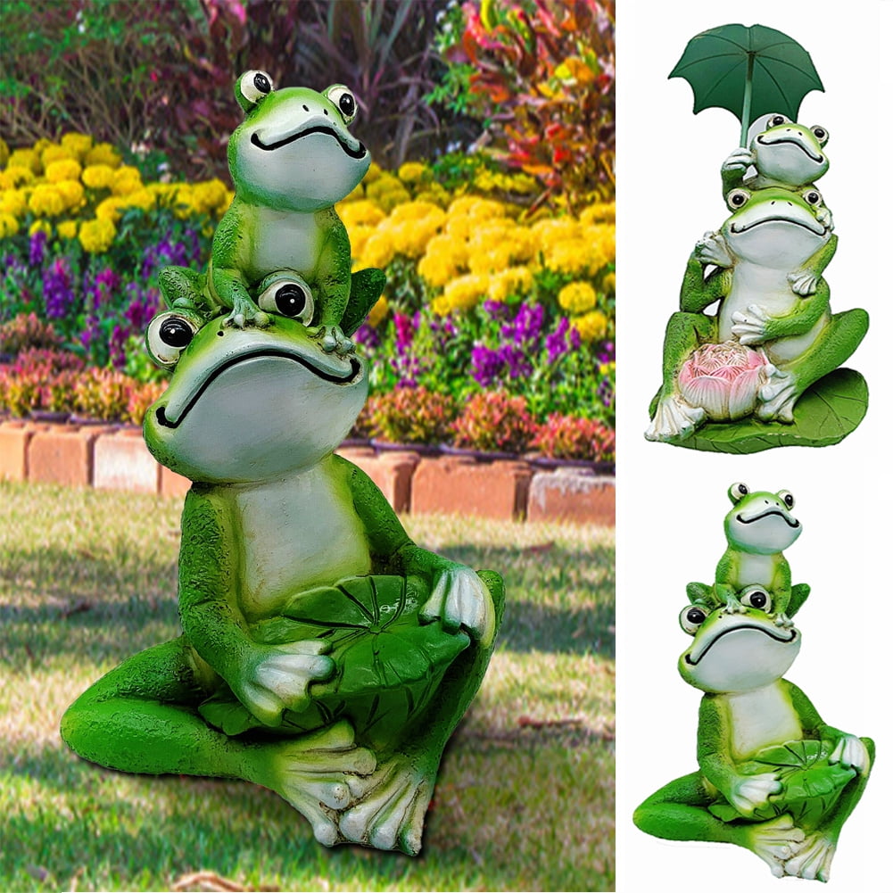 Frog Garden Statue Figurine for Patio Art Decor Lawn Ornament Indoor Outdoor