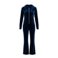 thumbnail image 4 of Xijirk Women 2 Piece Velour Tracksuit Zip Up Hooded Jacket and Long Pants Set for Loungewear Daily Street Casual Outfit,Blue,M, 4 of 4
