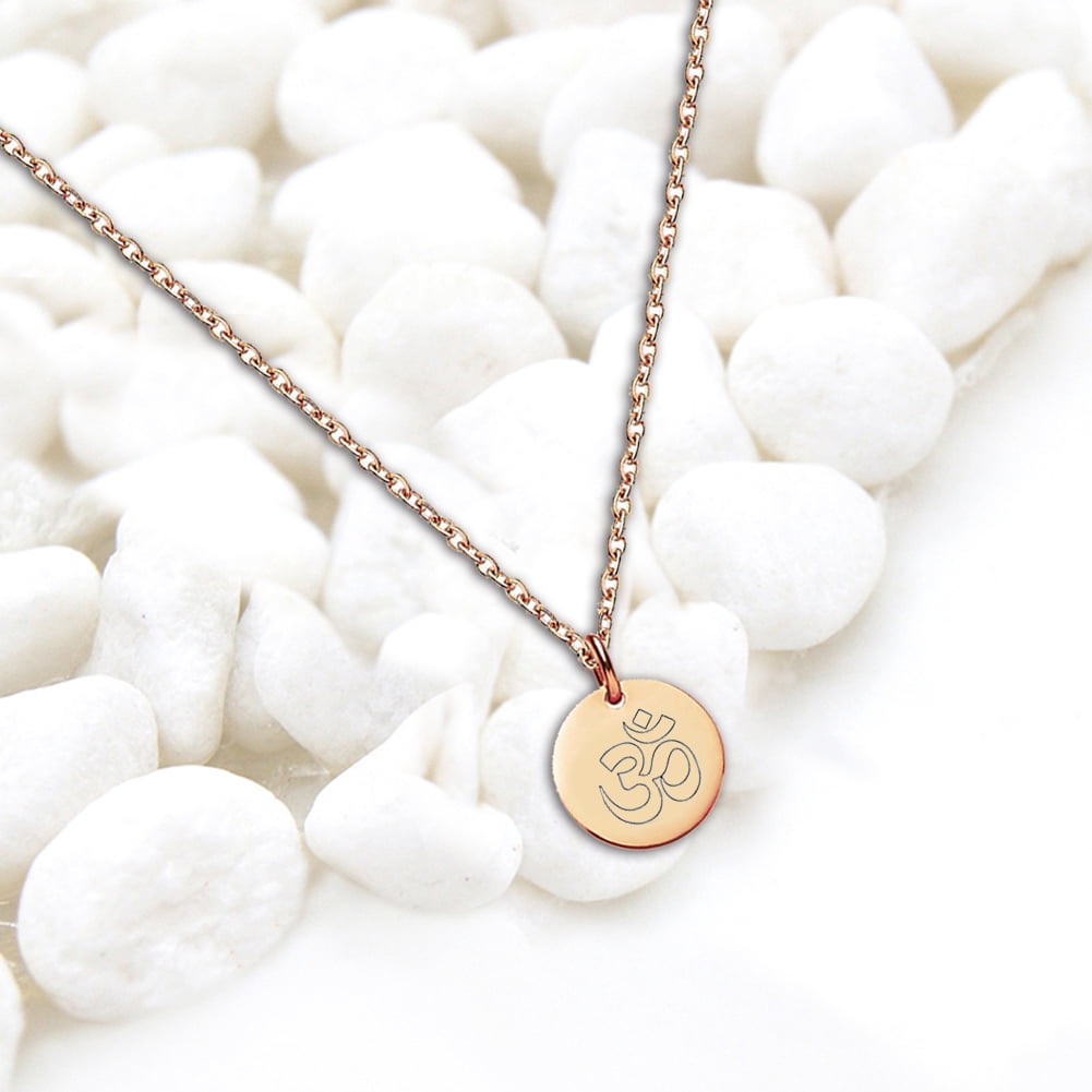 Anavia Round Om Sign Necklace Yoga Theme Stainless Steel Rose Gold Disc 10mm Pendant Jewelry with Gift Box