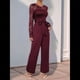 thumbnail image 5 of Mono Formal de Larga con Cuello Redondo y Retazos de Encaje para Mujer, Color Liso, Informal, de una Pieza. Vino Tinto M, 5 of 10