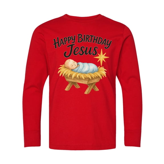 Inktastic Happy Birthday Jesus Nativity Christmas Long Sleeve Youth T-Shirt