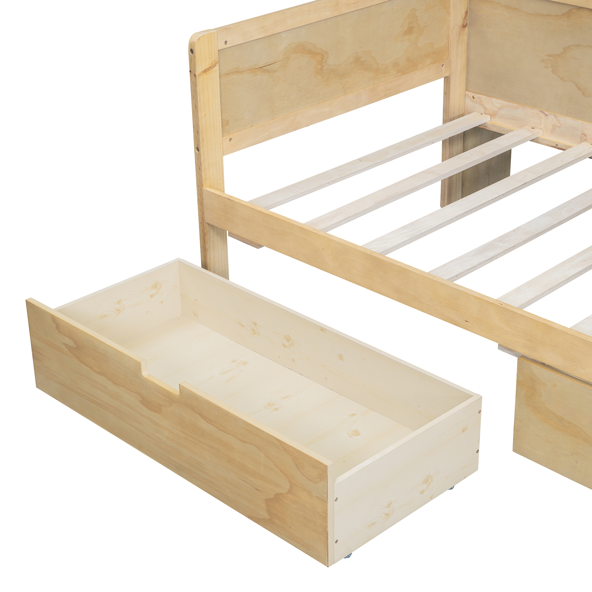Euroco Wood Twin Size Daybed with Bookcase, Functional Shelves and Drawers for Bedroom, Natural