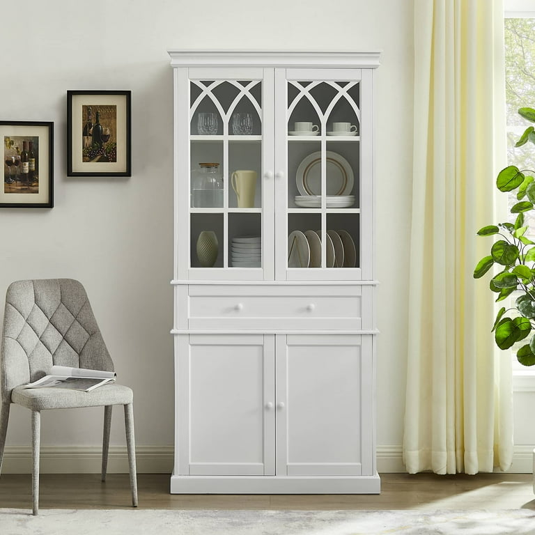 Tall storage cabinet with glass doors and shelves deals