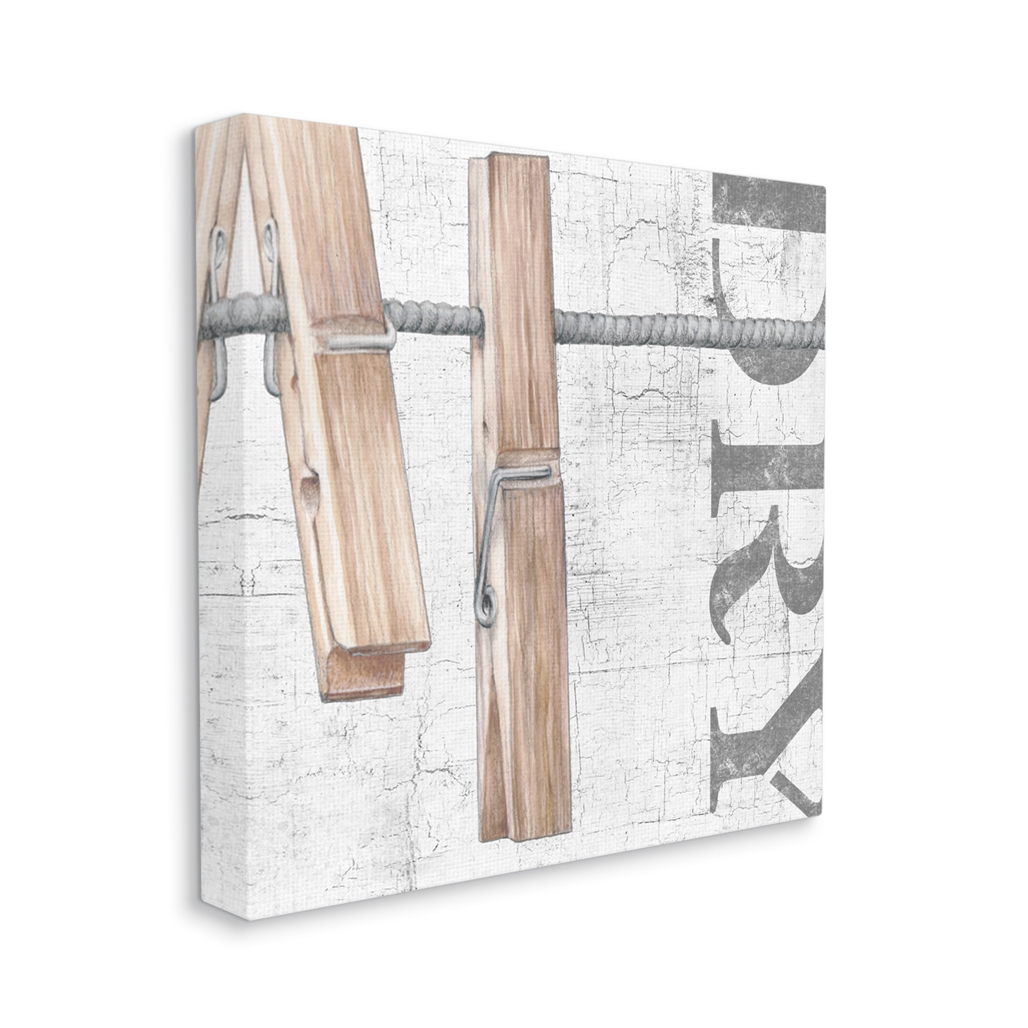 Stupell Industries Rustic Dry Clothespins Typography Painting Gallery Wrapped Canvas Art Print Wall Art, 36 x 36