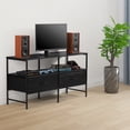 thumbnail image 5 of 25"H Raised TV Stand Industrial TV Stand with Fabric for Living Room, Bedroom with Charging Stake Black, 5 of 6