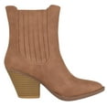 thumbnail image 3 of Forever Women Ankle Western Boots Stacked Block Heels elastic Opening Cowboy Booties Pointed Toe RIVER-24 Light Brown Tan 9, 3 of 3