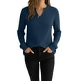 thumbnail image 4 of Womens Ribbed Spring Clothes, Fall Sweaters for Women Fashion Loose Fit Solid Color Notch V Neck Long Sleeve Pullover, 4 of 6