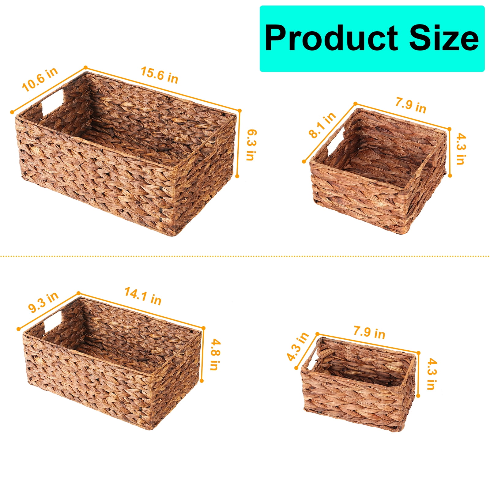 Natural Woven Storage Baskets - 4-Piece Set - For Fruits & Vegetables - Kitchen, Pantry, Countertop, Refrigerator Organization - Eco-Friendly Gourd Grass