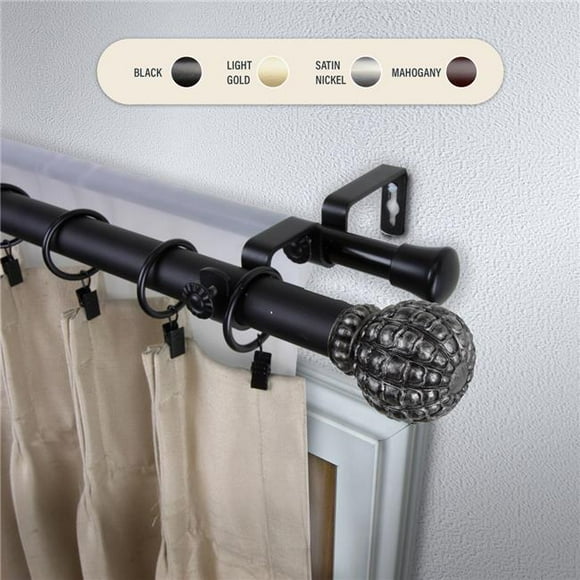 Central Design 100-05-282-D 1 in. Velia Double Curtain Rod with 28 to 48 in. Extension&#44; Black
