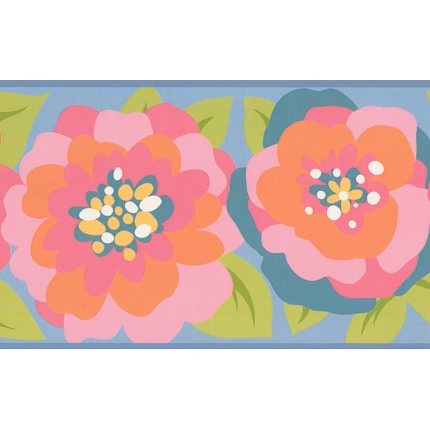 Wallpaper Border Orange Pink Aegean Blue Yellow Flowers Teal Wall Kids Design Roll 15 Ft X 9 In Com - Teal Wall Border Wallpaper Border Orange Pink Aegean Blue Yellow Flowers Teal Wall Kids Design Roll 15 Ft X 9 In Com - Teal Wall Border