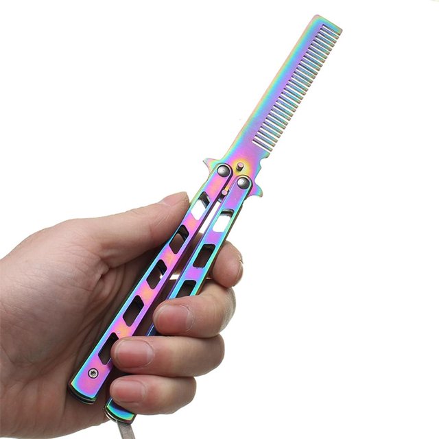 Peine plegable arcoíris de acero inoxidable para entrenamiento de ejercicios, peine de mariposa, cepillo para barba y bigote, estilo de peluquería Fokelyi LL-1229