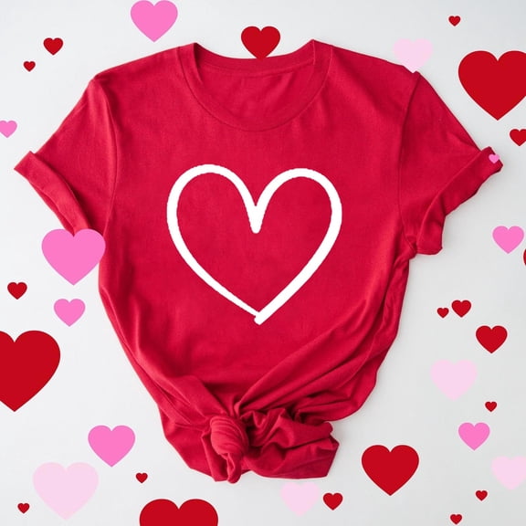 mihongmao Valentine Graphic T Shirts for Women Lover Printed T-shirt Round Neck Short Sleeved Top Red 3X