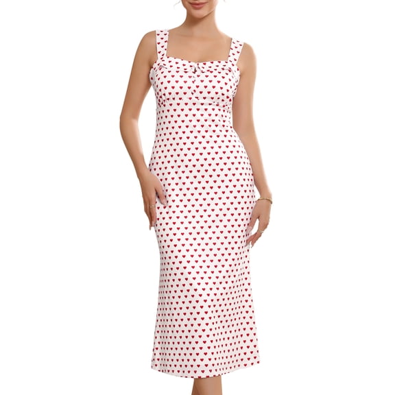 DARING DIVA Women's Heart Dots Sleeveless Square Neck Dress S White
