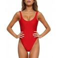 thumbnail image 4 of CFLVAEK Backless Swimsuits for Women Black One Piece Tummy Control Bathing Suits Solid Color Cheeky Swim Suit Slimming Full Coverage Beachwear 2025 Red XL, 4 of 10