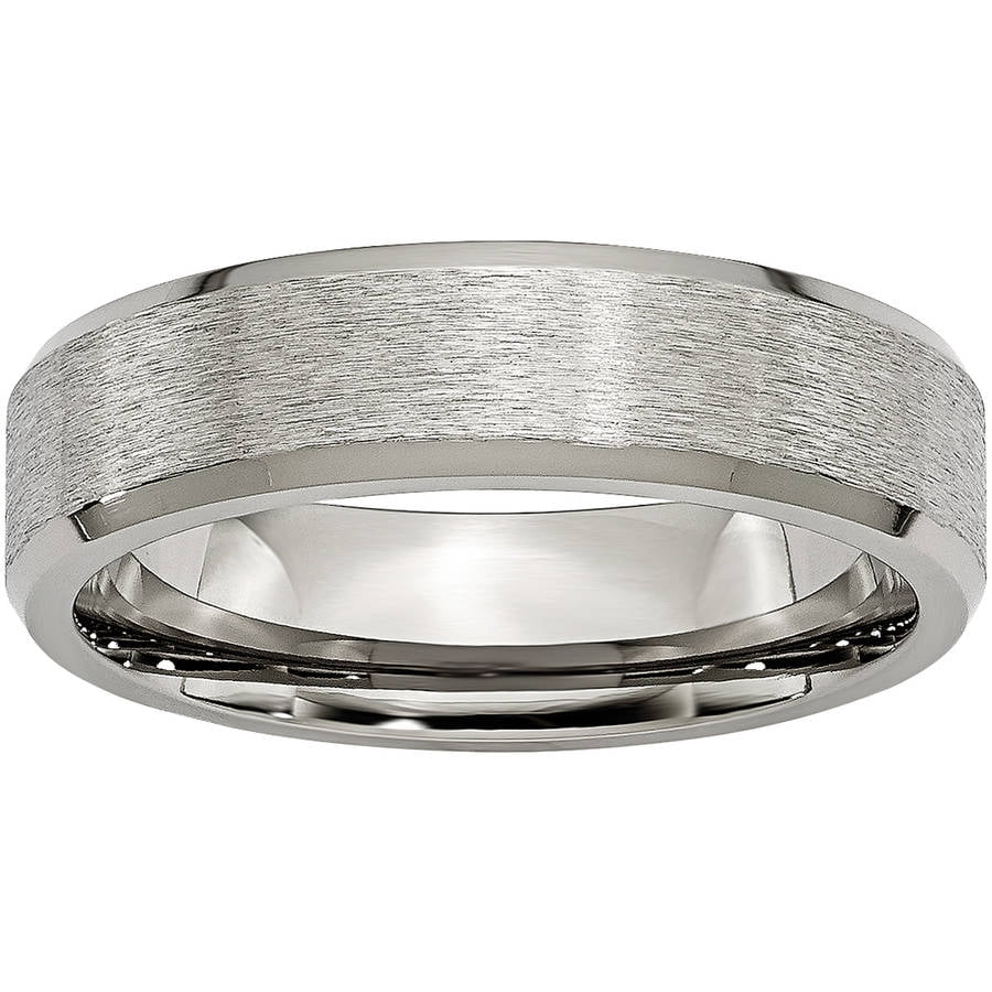 Jewel Tie Titanium Beveled Edge 6mm Stone and Polished Wedding Band