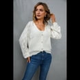 thumbnail image 4 of Suéter de Cuello en V para Mujer, Cárdigan Informal de Punto Acanalado, Holgado, con Mangas Abotonadas y Tejido de Punto Suave. M, 4 of 10