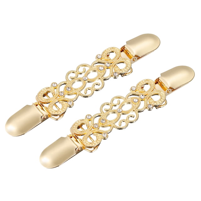 2uds Retro Suéter Clips Vintage Remolino Vestido Clips Espalda Cincha Clip Cárdigan Collar Clips Bufanda Clips Chal Cierres para Mujer(Oro)