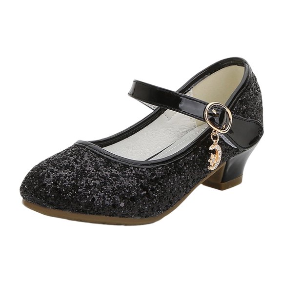 Wdgfv Girls Flats Sparkle Party Mary Jane Princess Dress Shoes Black 12-13 Years