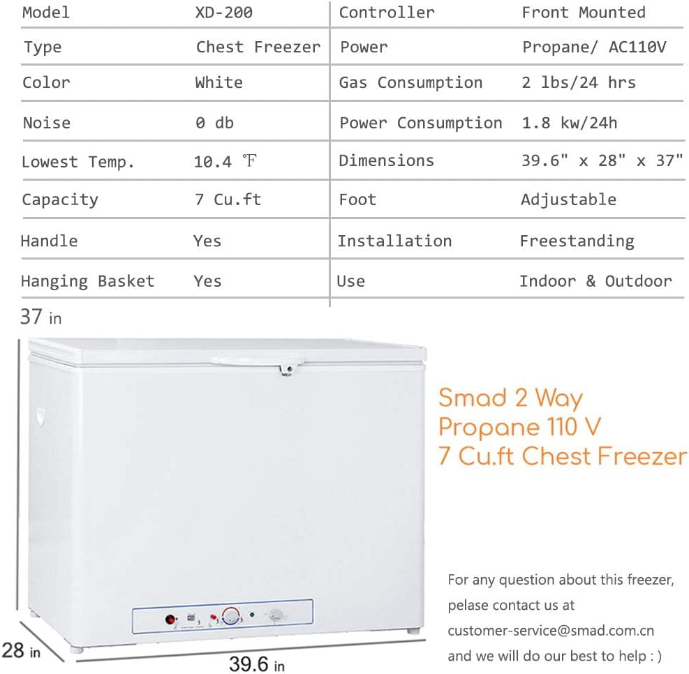Smad 7.1 Cu ft Propane Gas Chest Freezer Cabin Home Camping RV Offgrid Auto-Hold Door Hinges XD200