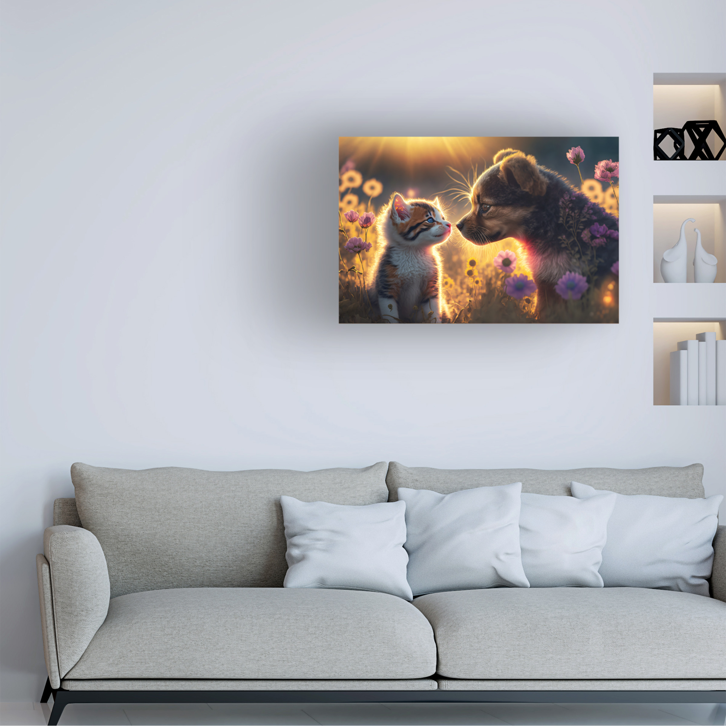 Canvas Wall Art - Ray Heere 'Cats And Dogs 6' Wall Art for Living Room, Bedroom, or Office DÃ©cor by Trademark Fine Art - 32 x 22 Inches