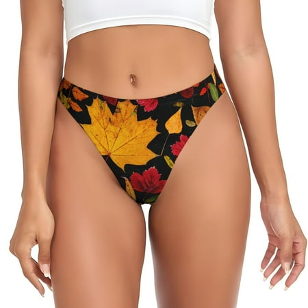 Qokaie Autumn Maple Leaves A Printed Women s Cotton Thong Underwear  Sexy Breathable Panties G-string-4X-Large
