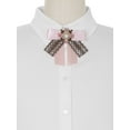 thumbnail image 4 of INSPIRE CHIC Satin Bow Ribbon Lace Trim Shirt Rhinestone Brooch Ties Pink, 4 of 4