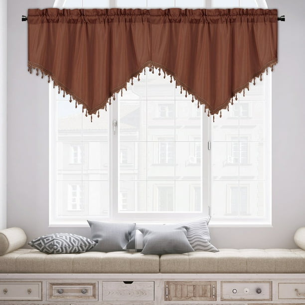 Cortinas cortas de poliéster verde sólido con flecos decorativos, diseño de bolsillo para varilla para colgar fácilmente, elegantes cortinas para cocina, baño o espacios pequeños.,Vsgery