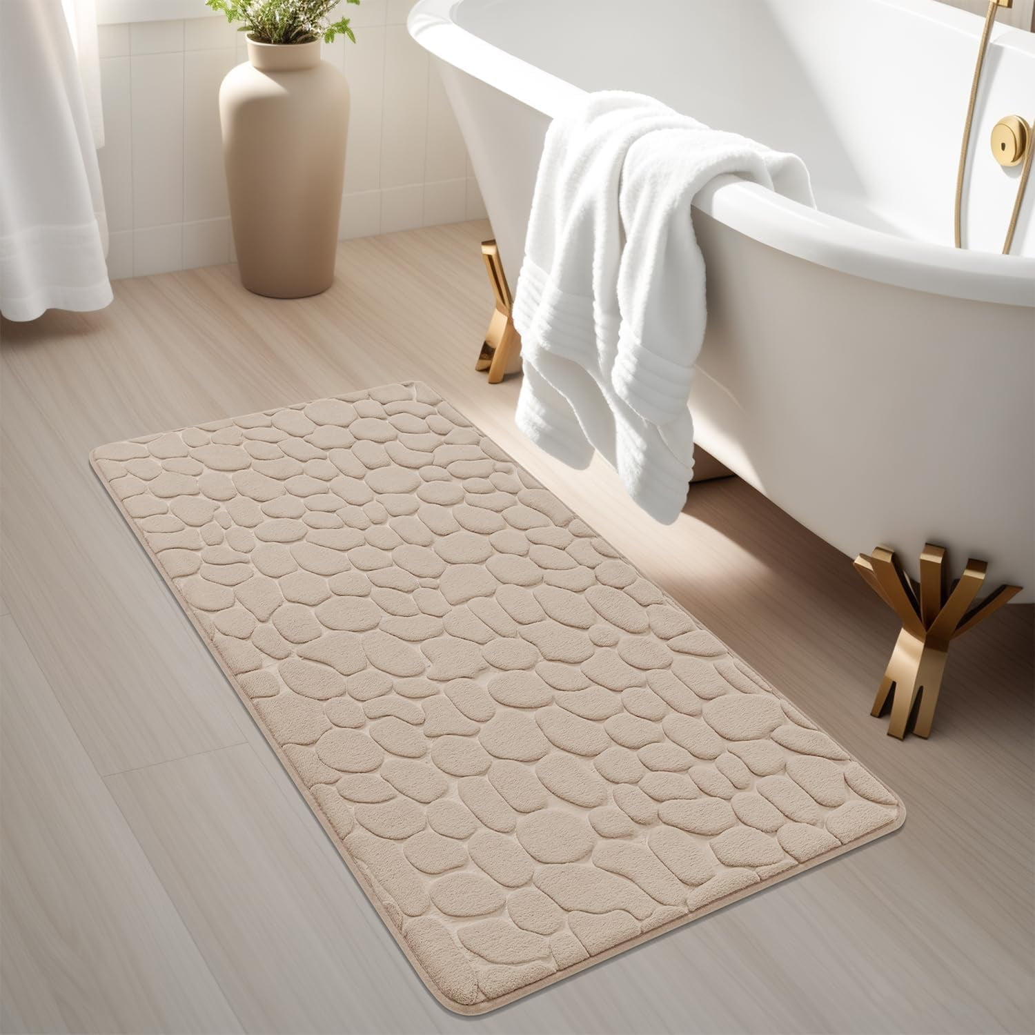 Memory Foam Bath Mat Cobblestone Bathroom Rugs Super Water Absorbent Bath Mats for Bathroom Machine Washable Bath Rugs