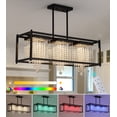 thumbnail image 1 of Q&S 3-Light  Rectangle Crystal Chandeliers Modern Farmhouse Black Dining Room Light Fixture with Remote Control for Living Room Kitchen Island Bedroom RGB Color Changing Light L33.86 x W10.63 x H11.02, 1 of 8