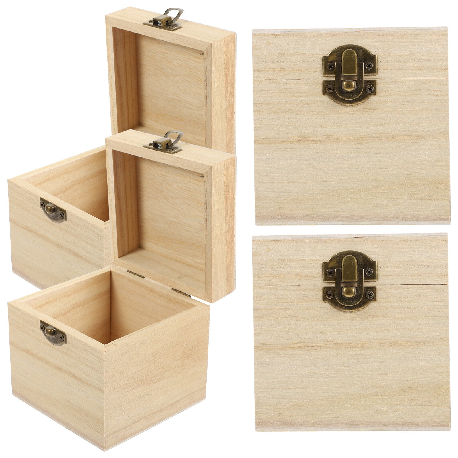 Unfinished Wooden Jewelry Box - 6-Pack Wood Boxes with Locking Clasp