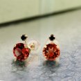 thumbnail image 3 of Gem Stone King 2.07 Ct Round Red Garnet Black Diamond 14K Yellow Gold Earrings, 3 of 3