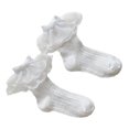thumbnail image 4 of Calcetines con volantes y ojales para niñas pequeñas, calcetines de algodón estilo princesa de encaje con volantes y puños blancos de malla bonita S para 1-3 años, 4 of 5