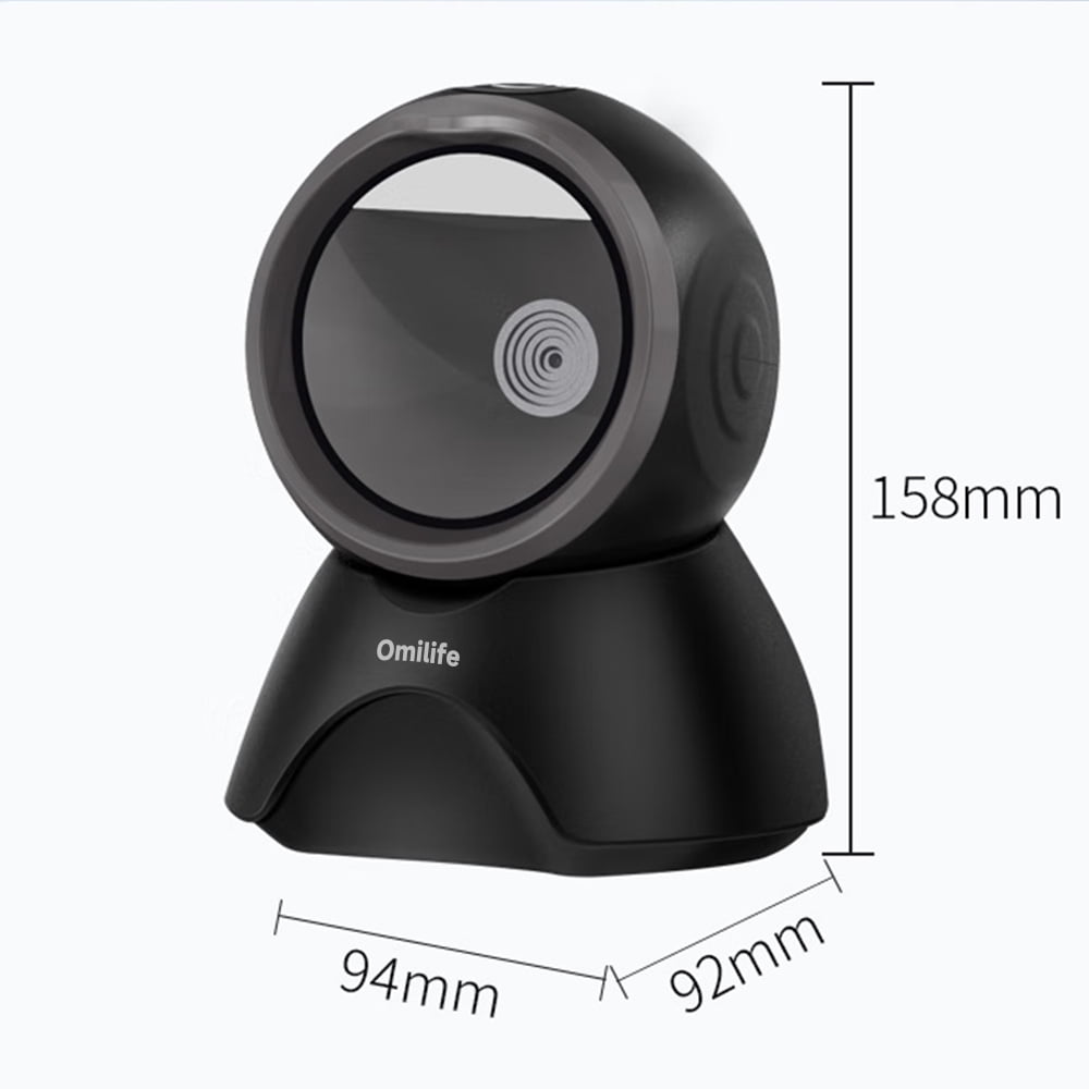 Omilife Barcode scanners, Automatic Omnidirectional Desktop Barcode Scanner, Hands-Free USB Wired QR Barcode Reader, Black
