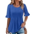 thumbnail image 2 of Camisas de Cuello de Tripulación de Manga Corta para las Mujeres Plisado Mangas de Ruffle, Cuello Redondo Casual Primavera Y Blusa de Verano, 2 of 7