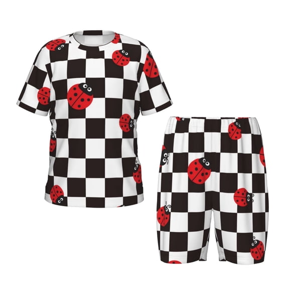 Balery Ladybugs Of Black And White Checkers Conjunto de Pijama Infantil de Manga Corta con Estampado – Ropa de Dormir de Algodón Suave-3X-Large
