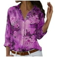 thumbnail image 2 of Babysbule Womens Tops Long Sleeve Fashion Women's Long Sleeve Turndown Collar Round-Neck Button Casual Elastic Comfy Blouse Shirts, 2 of 6