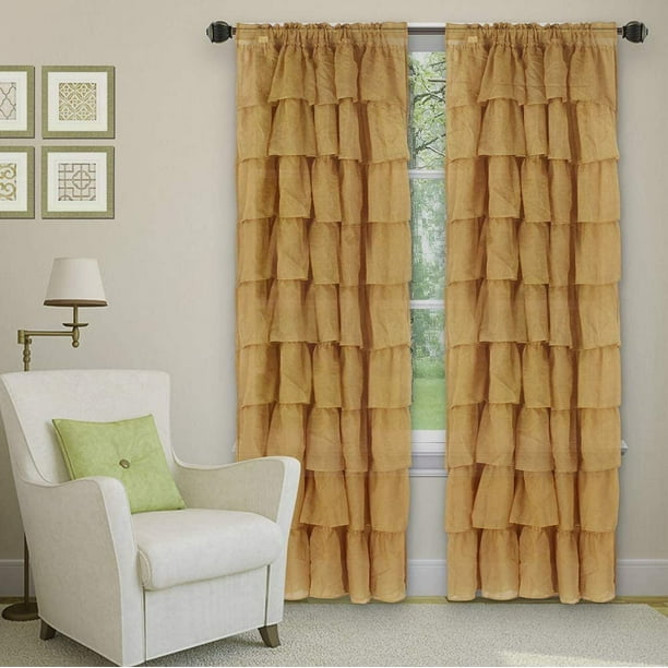 Sapphire Home 2 Panels Crushed Ruffle Sheer Window Curtain 95 Length Semi Voile Rod Pocket Horizontal Ruffled Curtains For Living Room Bedroom Gypsy Gold Bronze Com Crushed Ruffled Curtains, Pink Ruffle Curtains 95 Inch