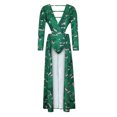 thumbnail image 4 of Falda de pastel con estampado de lazo y cuello cuadrado para mujer con almohadilla en el pecho Vestido suelto de manga larga con mangas acampanadas Pompotops hdfakjf6712, 4 of 9