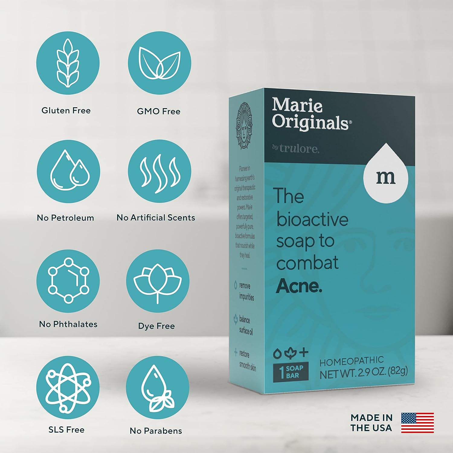 Marie Originals Acne Bar Soap Cleanser for Face and Body, Acne Treatment with Bentonite Clay - 6 pack