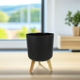 thumbnail image 3 of PAMINGONO 1Pack Modern Minimalist Grey Abs Flower Pot With Wooden Stand For Home 11.4X8.1X8.1in, 3 of 8