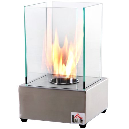 Homcom Freestanding Tabletop Ventless Bio Ethanol Fireplace Glass