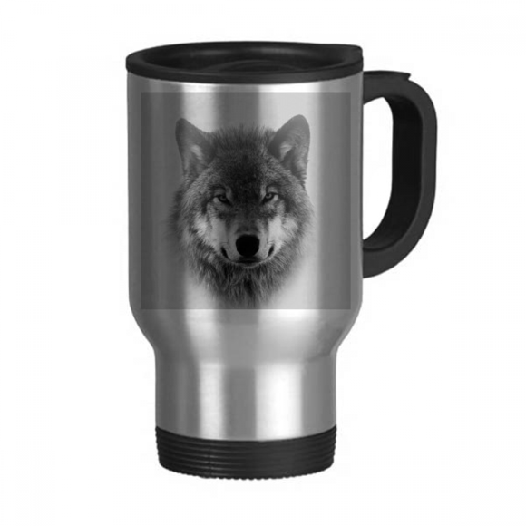 Gray Wolf Hunts Fiercely Art Deco Fashion Travel Mug Flip Lid Stainless Steel Cup Car Tumbler Thermos