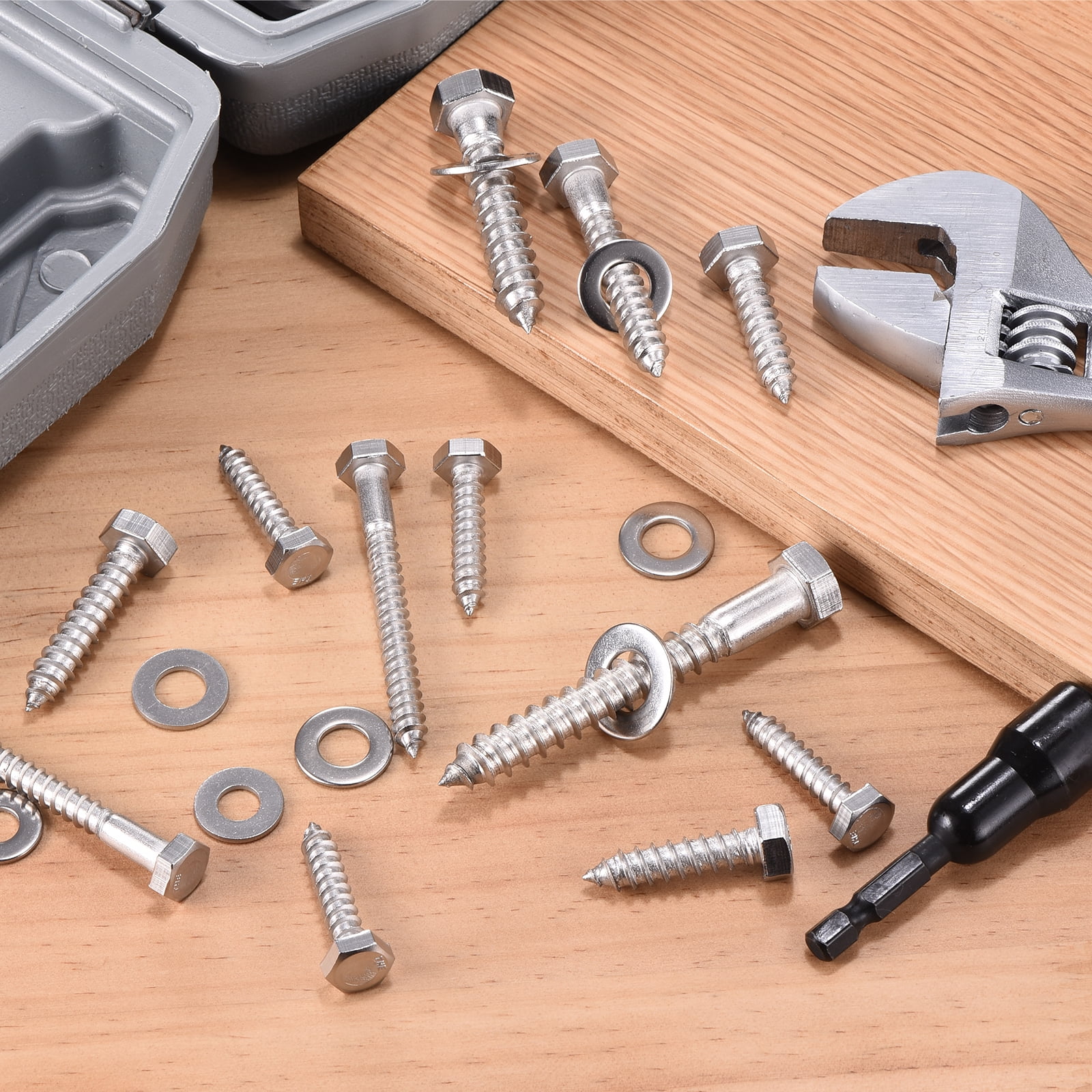 Uxcell 25 Pcs Hex Head Lag Screws - 1/4"x3" Stainless Steel 18-8 (304) Lag Bolts Hexagon Head Heavy Duty Wood Screws for Wood, Decks, Fences, Furniture, Silver