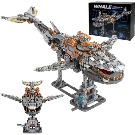 Remocguys Mechanical Whale Building Set with Light Compatible with Lego Animal Fish Model Decor for Adults Boys 1388 Pcs