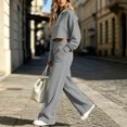 thumbnail image 6 of Dzrciro Sets for Women, Long Sleeve Lapel Half Zip Cropped Tops and Elastic Waist Wide Leg Pants with Pockets, Tendy Casual 2 Piece Sets S‑2XL, 6 of 10