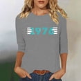 thumbnail image 2 of Vintage T Shirts For Women Crew Neck 3/4 Length Sleeve 1976 Graphic Print Pullover Casual Comfy Tops (L, Gray), 2 of 4