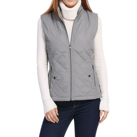 Women's Mock Pocket Quilted Padded Vest Warm Jacket Coat Outerwear Gray S (US